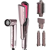 Shark FlexFusion Hair Straightener & Powerful Hair Dryer with Fusion Hair Brush, Ceramic Air Styler with Auto-Wrap Curlers & Concentrator, Ceramic Plates, Cosmic Blush HD641S