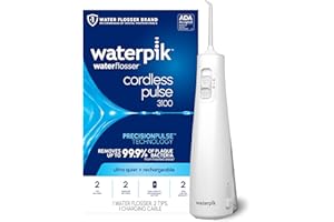 Waterpik Cordless Pulse 3100 Portable Water Flosser, Rechargeable, White | 2 Settings, 1 Precision Tip & 1 Tongue Cleaner Tip for Fresh Breath, Travel, Shower Use, ADA Accepted, WF-20 Amazon Exclusive