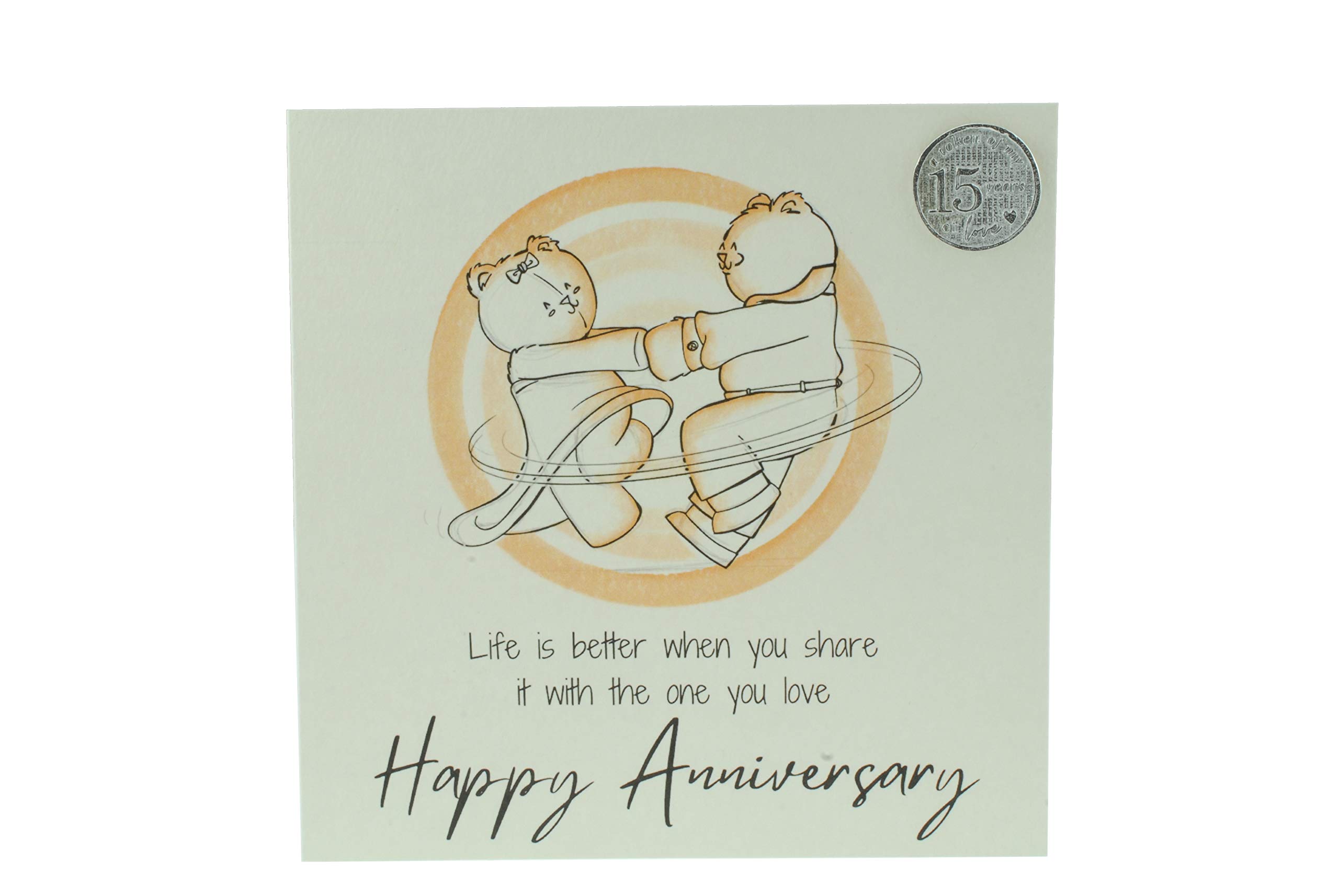 Cute 15th Wedding Anniversary Card, Dancing Bears – Free Metal 15th Anniversary Love Token Gift (gc-annidancing15)