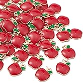 KitBeads 100pcs Red Apple Enamel Cute Fruit Charms Gold Plated Alloy Apple Charms for Jewelry Making Bracelets Necklace Bulk
