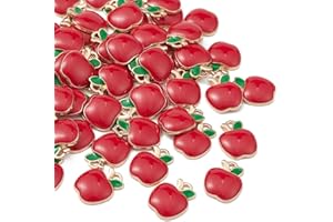 KitBeads 100pcs Red Apple Charms Enamel Cute Fruit Charms Gold Plated Alloy Apple Charms for Jewelry Making Bracelets Necklace Bulk