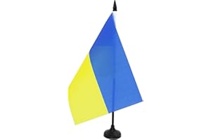 Ukraine Table Flag 5'' x 8'' - Ukrainian Desk Flag 21 x 14 cm - Black plastic stick and base - AZ FLAG