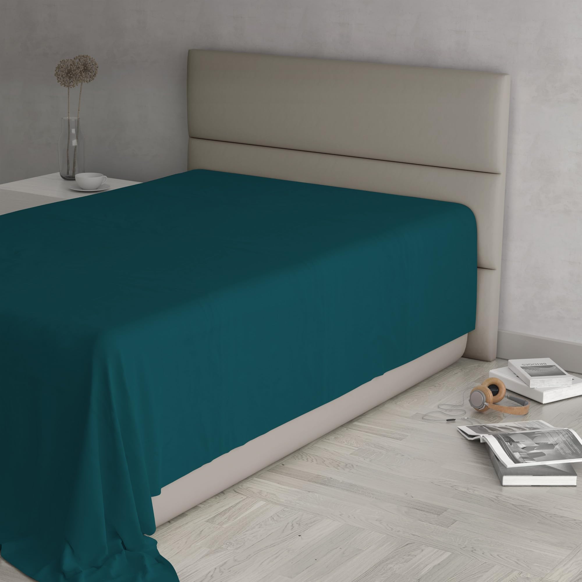 MAX COLOR Top Sheet, 100% Cotton, Plain, Petrol Green, Single 150 x 300 cm