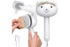 Steam Cat Brush Self Cleaning Shedding, Silicone Scraper Included, Adorable Bear Design, primecat Cat Brush for Shedding, USB