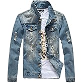 DSDZ Mens Classic Ripped Motorcycle Denim Jacket With Hole
