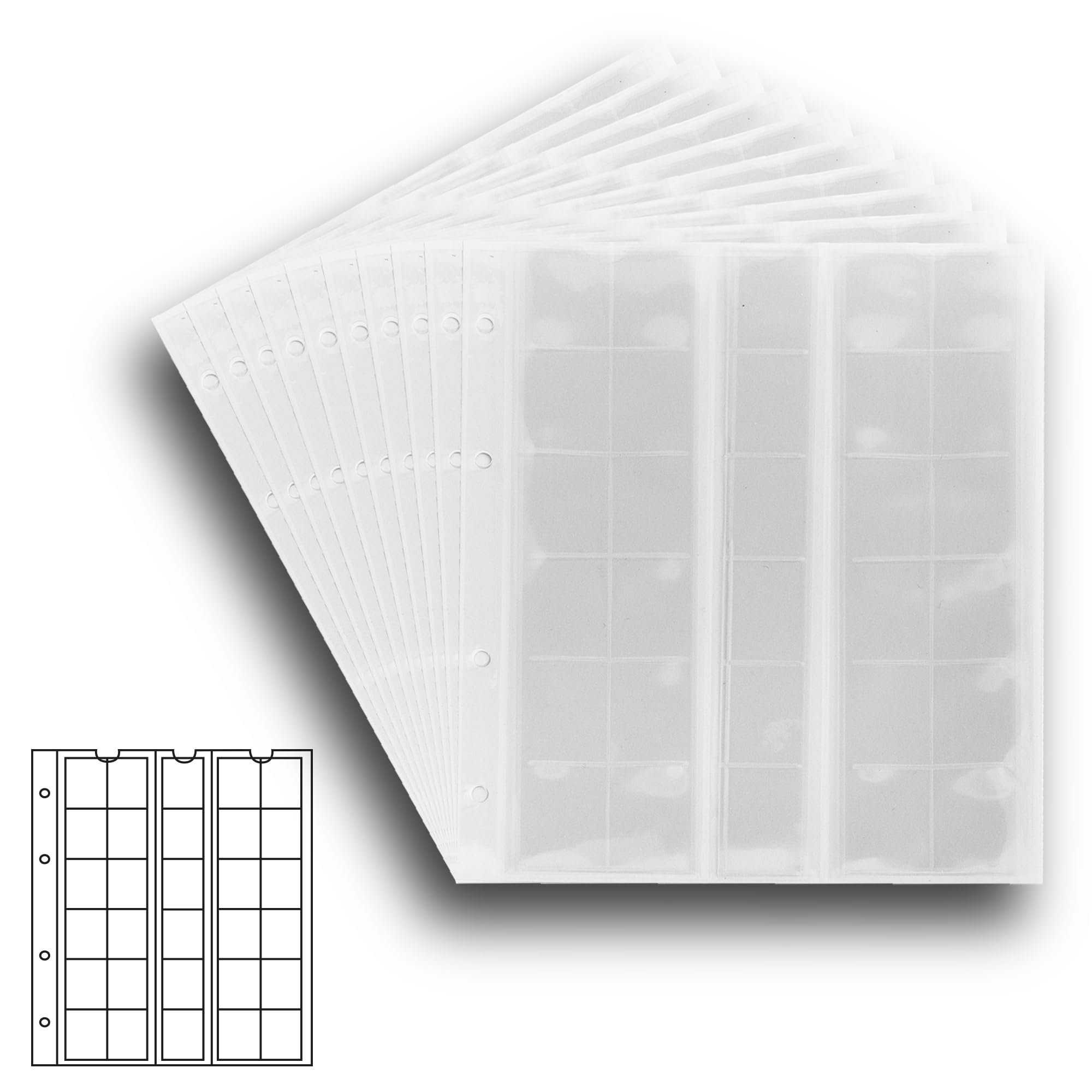 10 numismatic Prophila coin sheets, 30 pockets up to 25 mm Ø, e.g. 5 DM, 2 DM
