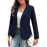 ELLEVEN Women's Long Sleeve Blazer Business Casual 2 Button Office Suit Jacket Slim Fit with Pockets