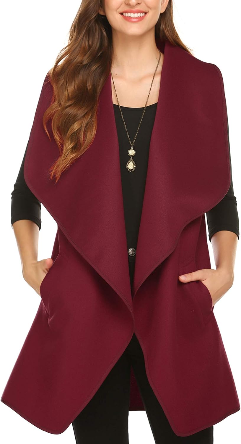 SoTeer Women's Long Cardigan Vest Draped Open Front Sleeveless Sweater