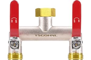 Yayamz Garden Hose Splitter, 3/4” Rust and Freeze Resistant Outdoor Hose Manifold with 2 Red Extra Long Handles Faucet Adapter-Heavy Duty Brass Nickel Plated 2-Way Valve