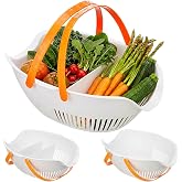 Nuogo 3 Pcs Garden Harvest Basket with Dividers Tool Caddy,White | Removable Partitions, Doubles Colander for Veggies Fruit, Gathering Produce with Handle, Garden Harvesting Accessory