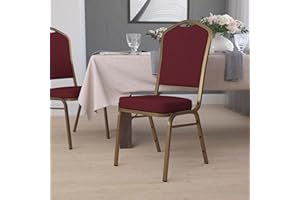 EMMA + OLIVER Crown Back Stacking Banquet Chair in Burgundy Fabric - Gold Frame