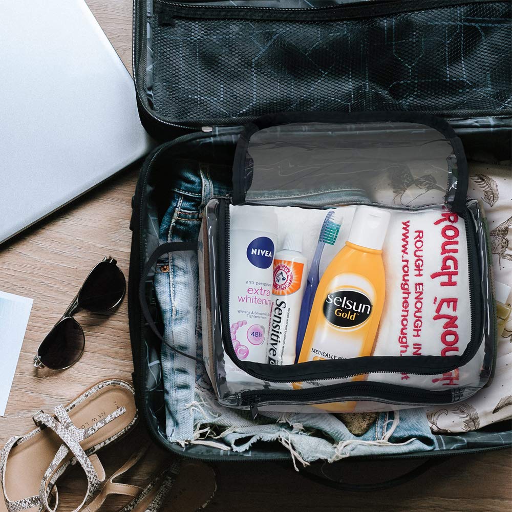 Rough Enough Large Clear Toiletry Bag Cosmetic Travel Makeup Organizer Wash Bags Pouch Luggage Dopp Kit Box Set with Zipper for Travel Accessories Essentials Trip Airport Big Shampoo Brush
