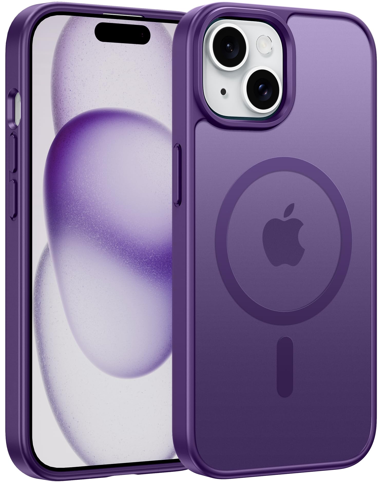 Photo 1 of FNTCASE for iPhone 15 Case: for iPhone 14 & iPhone 13 Case | Magnetic Frosted Translucent Slim Shockproof Cell Phone Cover | Military Grade Protection Drop Proof Tough Protective Cases - Purple