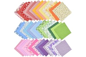 HDST-HOME 42Pcs 10"x10" Quilting Cotton Fabric Squares Sheets Pre-Cut Multi-Color Design Printed Floral Craft Fabric for DIY Sewing Scrapbooking Quilting Craft Patchwork (Red/Pink/Yellow/Green/Blue/Purple)