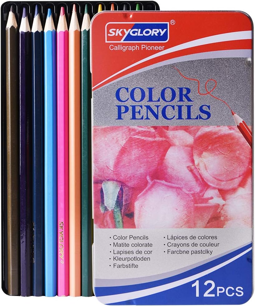 Set of 12 Colored Pencils Set with Metal Box Soft Core