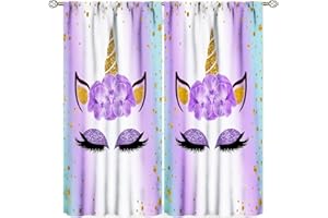 SXXLDNG Unicorn Curtains Purple Mermaid Princess Flower Window Curtain for Kids Girls Bedroom Living Room Decor 42X45 Inch Decor