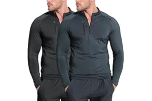BROKIG Mens Dualzip Lightweight Muscle Quarter Zip Long Sleeve Shirts Workout Running Gym Athletic Slim Fit 1/4 Zip Jackets