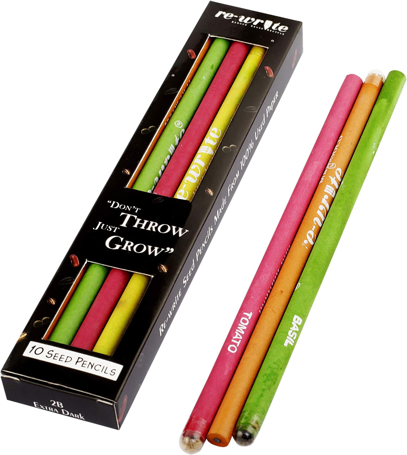 Rewrite Recycled Eco Friendly 2B Lead Plantable Seed Pencils (Assorted) - Pack of 10