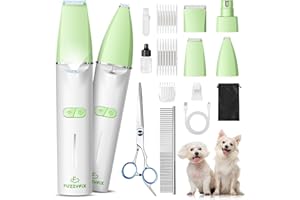 FuzzyFix Dog Grooming Kit with LED Light, Low Noise Rechargeable 4 in 1 Pet Clippers for Matted Hair, Cordless Electric Cat Paw Trimmer Dog Nail Grinder, Grooming Supplies for Cat and Small Dogs