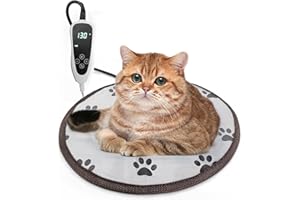 GOLOPET Cat Heating pad Round-D16in Pet Heating Pads for Cats Waterproof Smart Thermostat Switch, Adjustable Heated Cat Bed Add Chew-Resistant Steel Cord Cat Warming Pad Ft