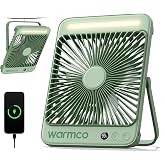 Warmco D4 Battery Powered Camping Fan 20000mAh, LED Lantern | 15-48H Runtime, Ultra-Slim, Quiet, 8-Inch Wide, Digital Display &amp; Hook for Tent, Bedroom, Outdoor &amp; Travel