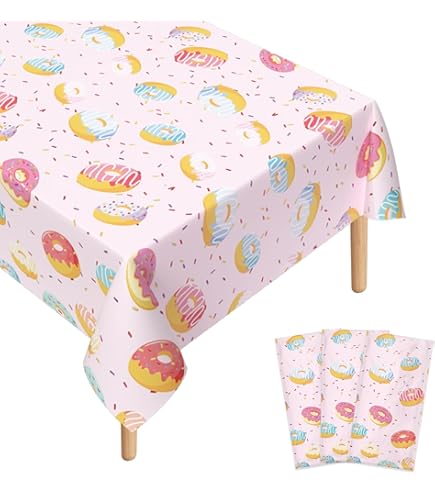 3 Pack Sprinkle Donut Tablecloths – Disposable Plastic Pink Ice Cream Party Decor (54x108 Inch)