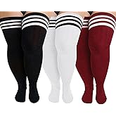 YELAIVP Plus Size Thigh High Socks Extra Large Stripe Over Knee High Stockings for Women