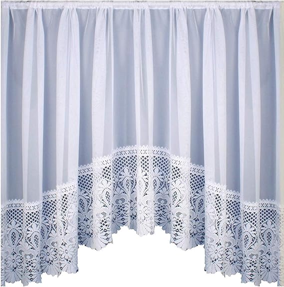 Mapl Textiles Plain White Voile Jardiniere Net Curtain with a Lace