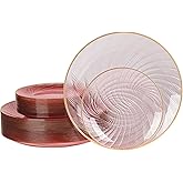 Brolifon 80pcs Clear Pink Disposable Shell Plastic Plates With Gold Rim, 10 inch 40 Dinner Plates and 7 inch 40 Dessert Plates for Party, Wedding, Birthday