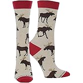 WHD Moose Pop Crew Socks for Women & Men | Fun Animal Socks, Nature Lover Gift