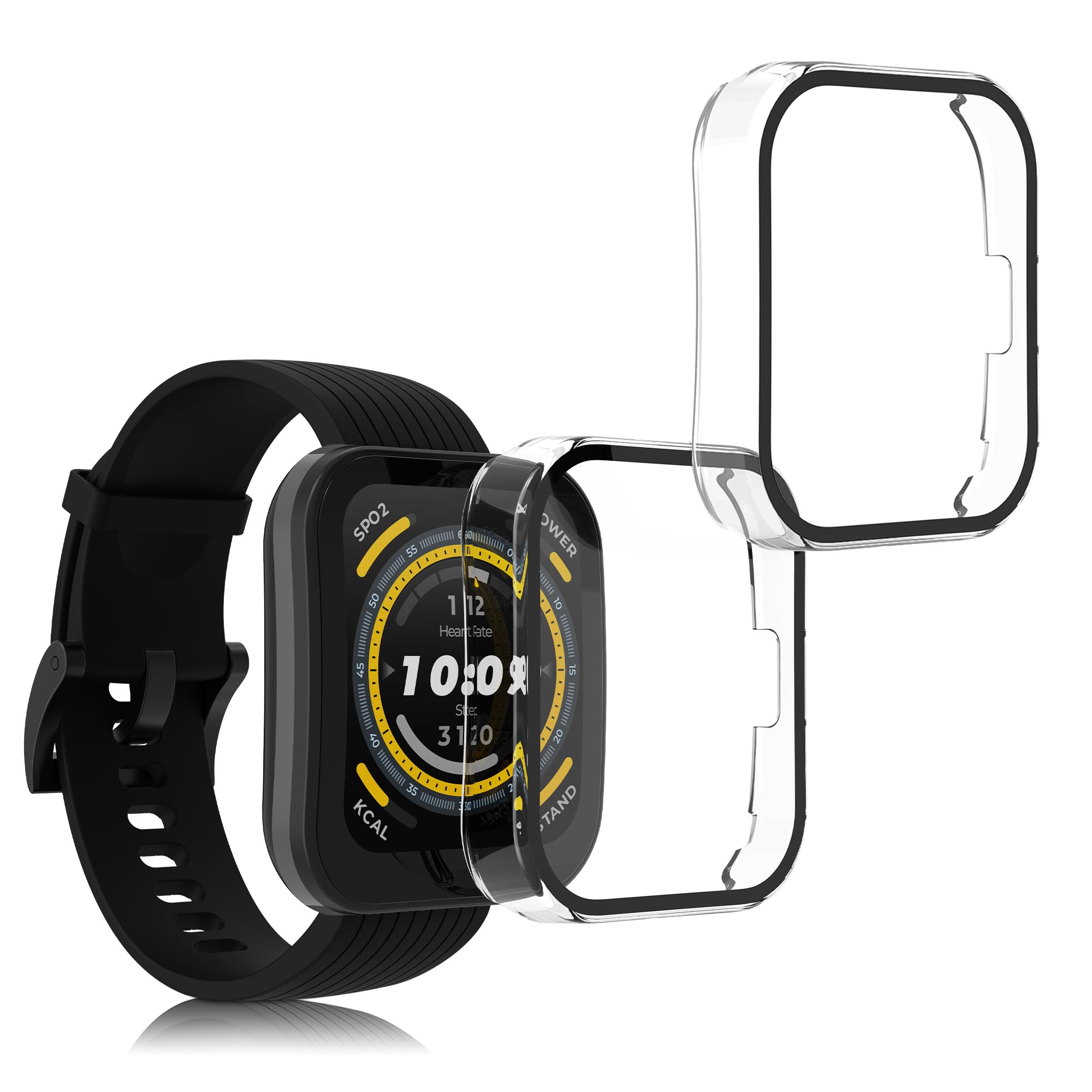 kwmobile 2 Cover with Screen Protector for Huami Amazfit Bip 5 Case - Tempered Glass with Plastic Frame Covers - Transparent