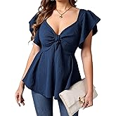 winkbay Women's Peplum Sweetheart Neckline Babydoll Tops Summer Ruffle Sleeve Dressy Casual Blouses