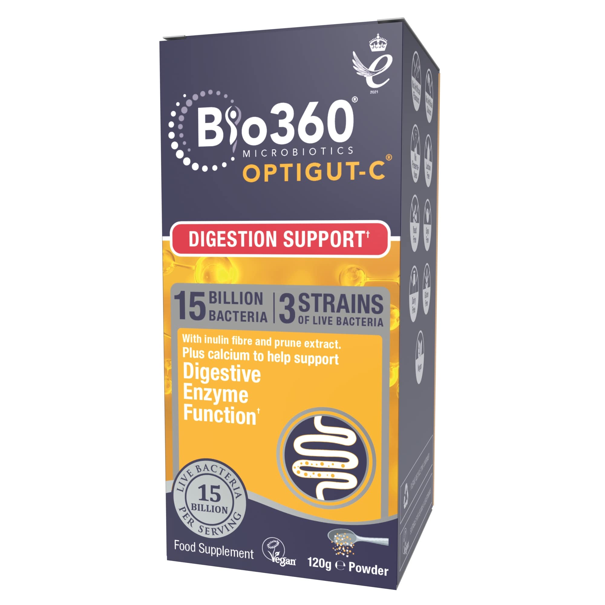 Natures Aid Bio360 OptiGUT-C Powder 120g – 15 Billion Live Bacteria Cultures – Supports Digestion, Gut Flora, Digestive Health, Immune System – High Potency, Vegan, Non-GMO, Gluten-Free Microbiotic