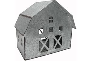 Sweet Summer Living Tabletop Farmhouse Decor, Tin Houses, Christmas Display Barn 9.5 Inch Height X 10.5 Inch Width X 7.5 Inch Length Metal Galvanized Antique Gray