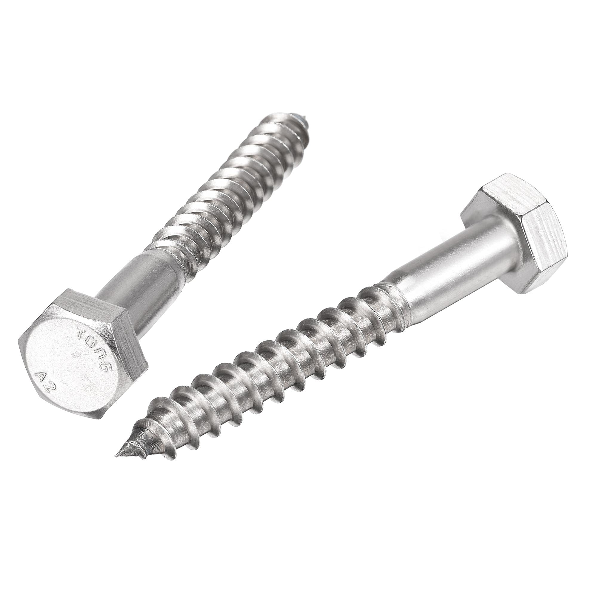 sourcing map Hex Lag Screws, M10 x 80mm 304 Stainless Steel Half Thread Self-Tapping Bolts for Wood Screw 5Pcs