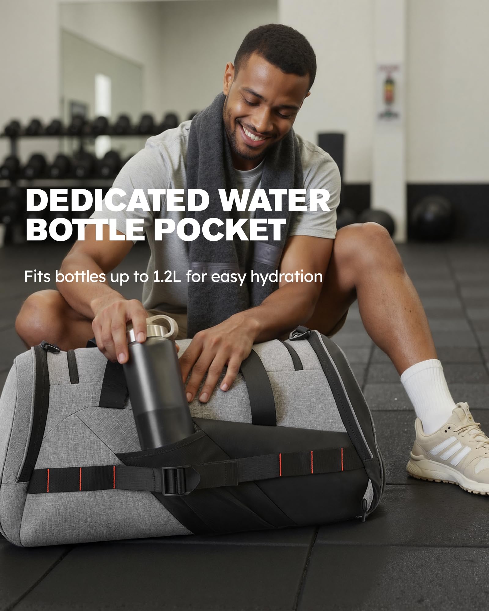 Tolaccea 47L Sporttasche Groß Sporttasche Rucksack mit Schuhfach Nassfach Wochen Reisetasche Duffel Bag Fitness Trainingstasche für Herren Damen Gym,Reise,Schwimmen,Sauna,fußball (Grau) 9