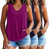 Evervibe 3 Pack Women's Plus Size V Neck Tank Tops Sleeveless Loose Fit Tops Casual Basic Plain Summer T-Shirts