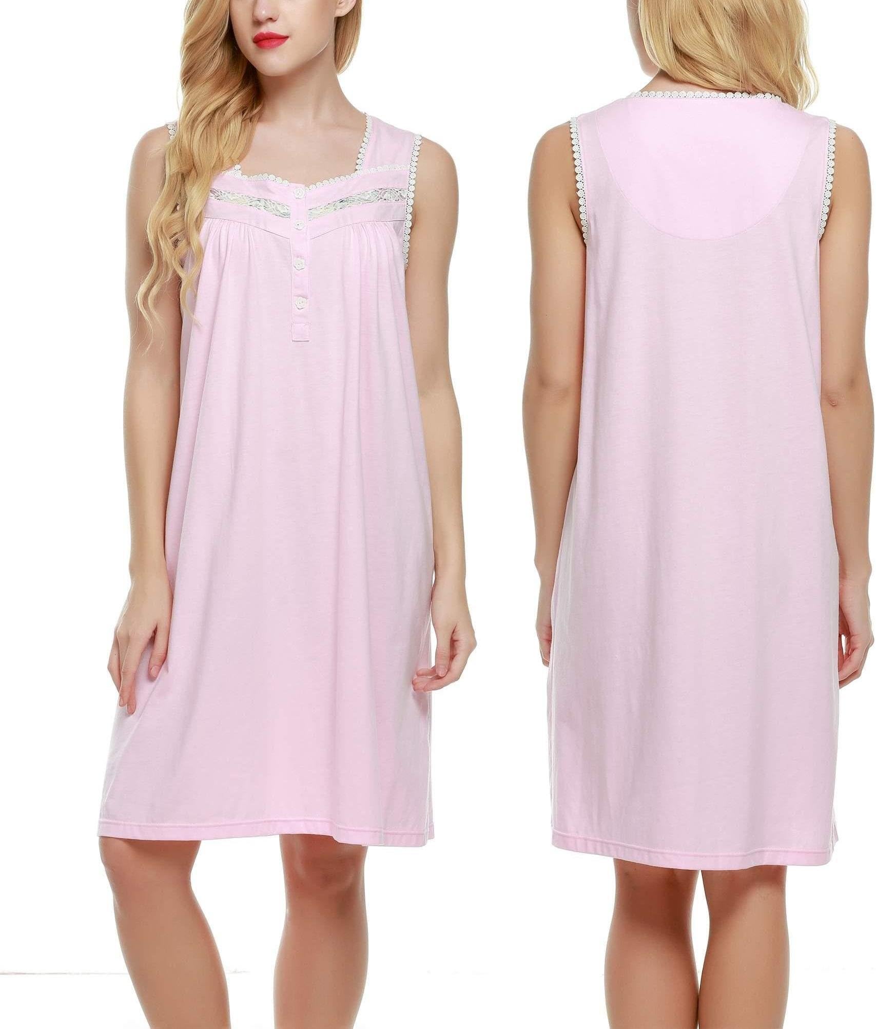 Legros Cotton Nightgown Women Sleepwear Full Slip Lace Patchwork Lounge Dress XS-XXL