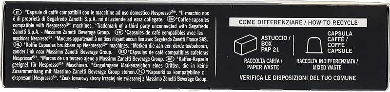 Zanetti 100 Cápsulas de Aluminio Compatibles con Nespresso Café Descafeinado con Método Natural (10 Cajas de 10 Cápsulas) - Adecuadas para Máquinas Nespresso Original