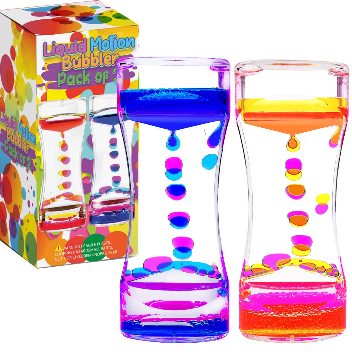 Photo 1 of YUE MOTION Liquid Motion Bubbler Visual Sensory Toys, 2 Minute Liquid Timer– New Big Calming Sensory Bubbler Toy- Colorful Liquid Hourhlass for Stocking Stuffers, Novelty Gifts