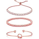 Starain Rose Gold Beaded Bracelets for Women Gold Beaded Ball Stackable Stretch Bracelet Gold Cuff Bangle Set