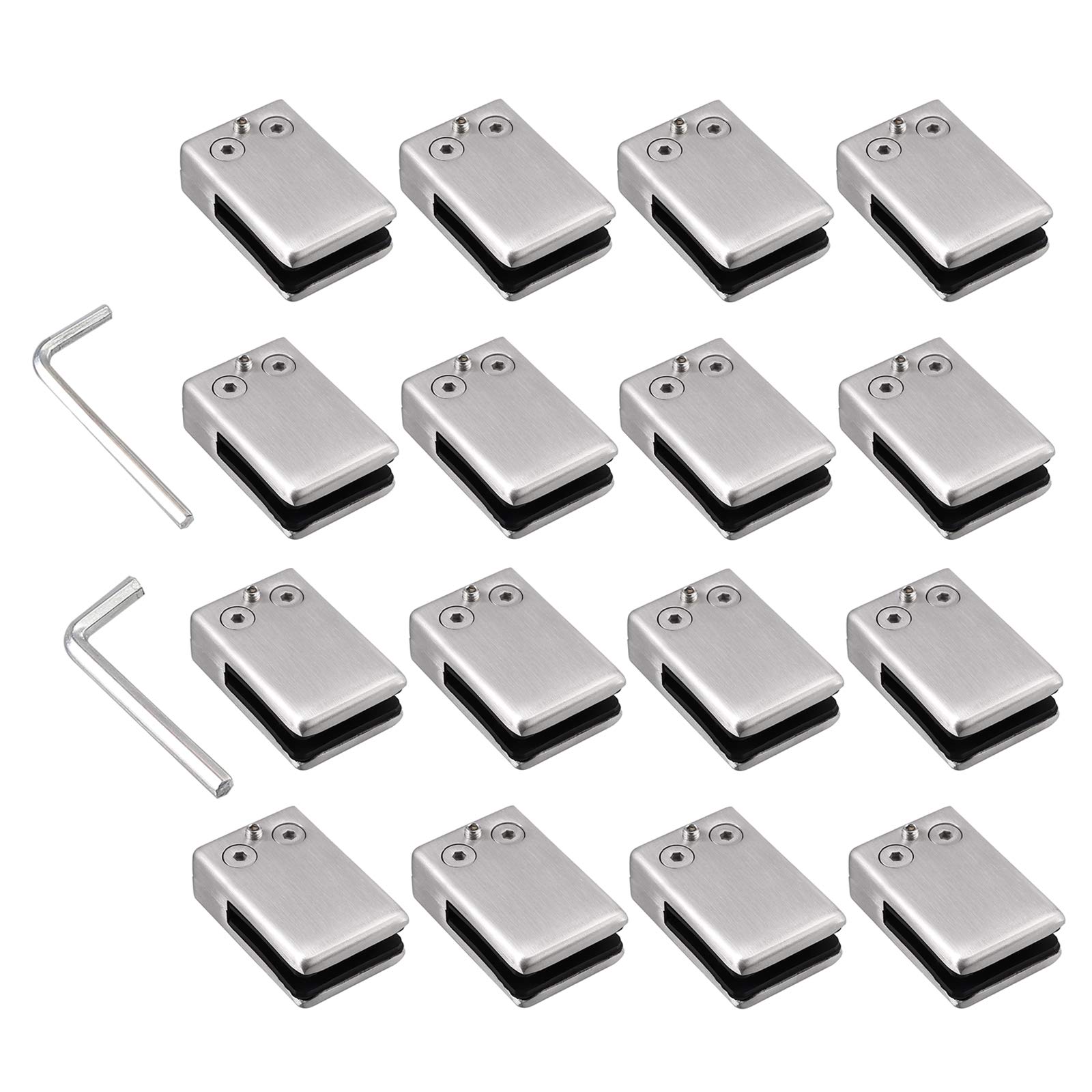 Proster Glass Clamps 16 PCS 11/ 12mm L Size Stainless Steel 304 Glass Clamps Adjustable Glass Bracket Flat Back for Balustrade Staircase Handrail