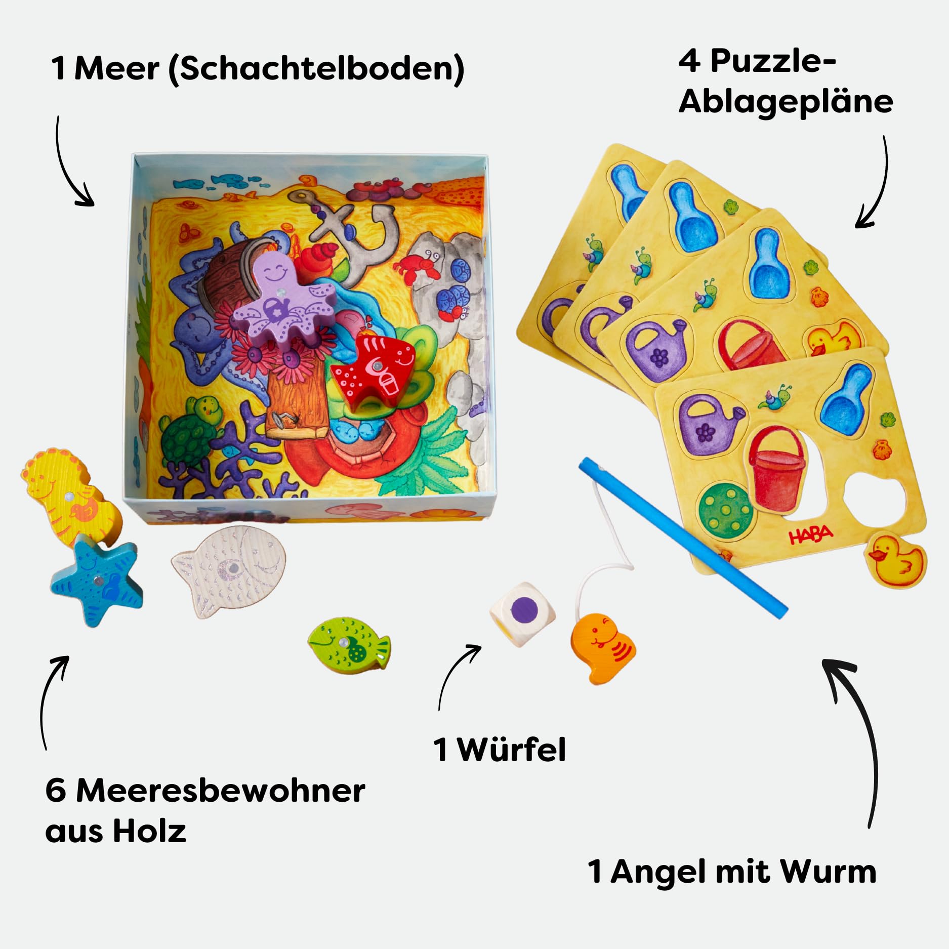 HABA Fische Angeln – Meine ersten Spiele – Angelspiel aus Holz für Kinder ab 2 Jahren – Fördert Feinmotorik, freies Spielen, Lernen & Farben-unterscheiden – 1004983001