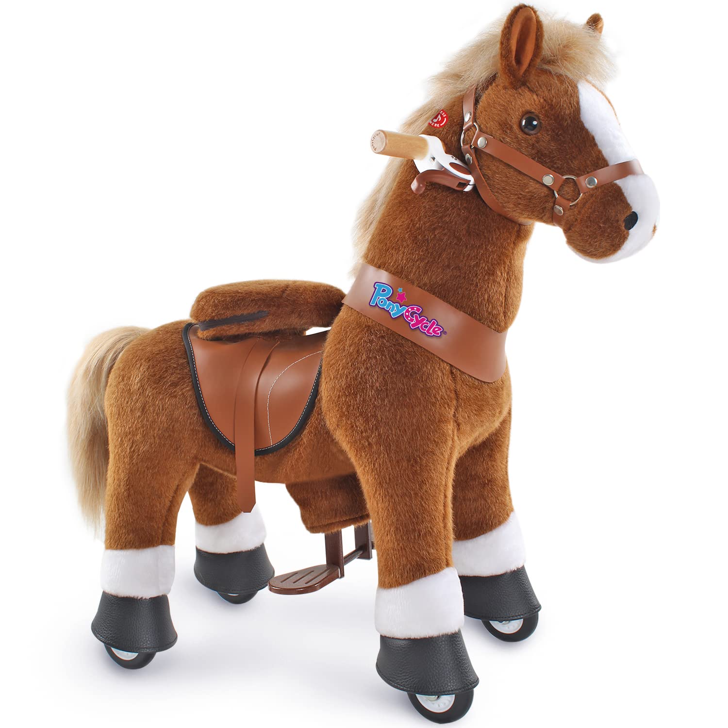 PonyCycle Mechanical Ride On Pony Hobby Horse Toy with Wheels Classic Model U Plush Walking Animal Rideable Horse for Toddlers Ages 3-4 Indoor Outdoor Riding Horse Toy Brown Ux324