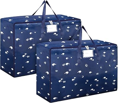 SUNNOW 2 Pcs 105L Large Moving Bags with Zips and Handles, Storage Box