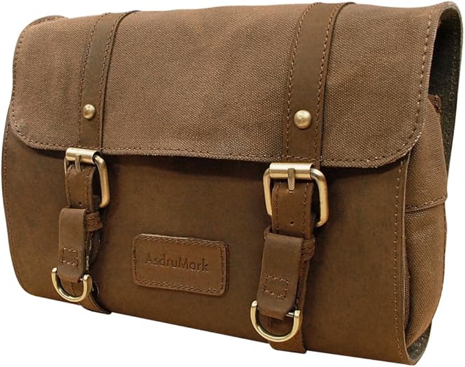 AsdruMark Brown Leather & Canvas Hanging Wash/Toiletry Bag Amazon.co