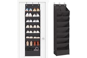 STORAGE MANIAC Over the Door Shoe Organizer Heavy-Duty Large Deep Pocket Hanging Shoe Organizer Shoe Rack Door Closet Shoe Organizer for Wall, Dorm & Narrow Door Storage Shoe Holder Black, 1 Pack