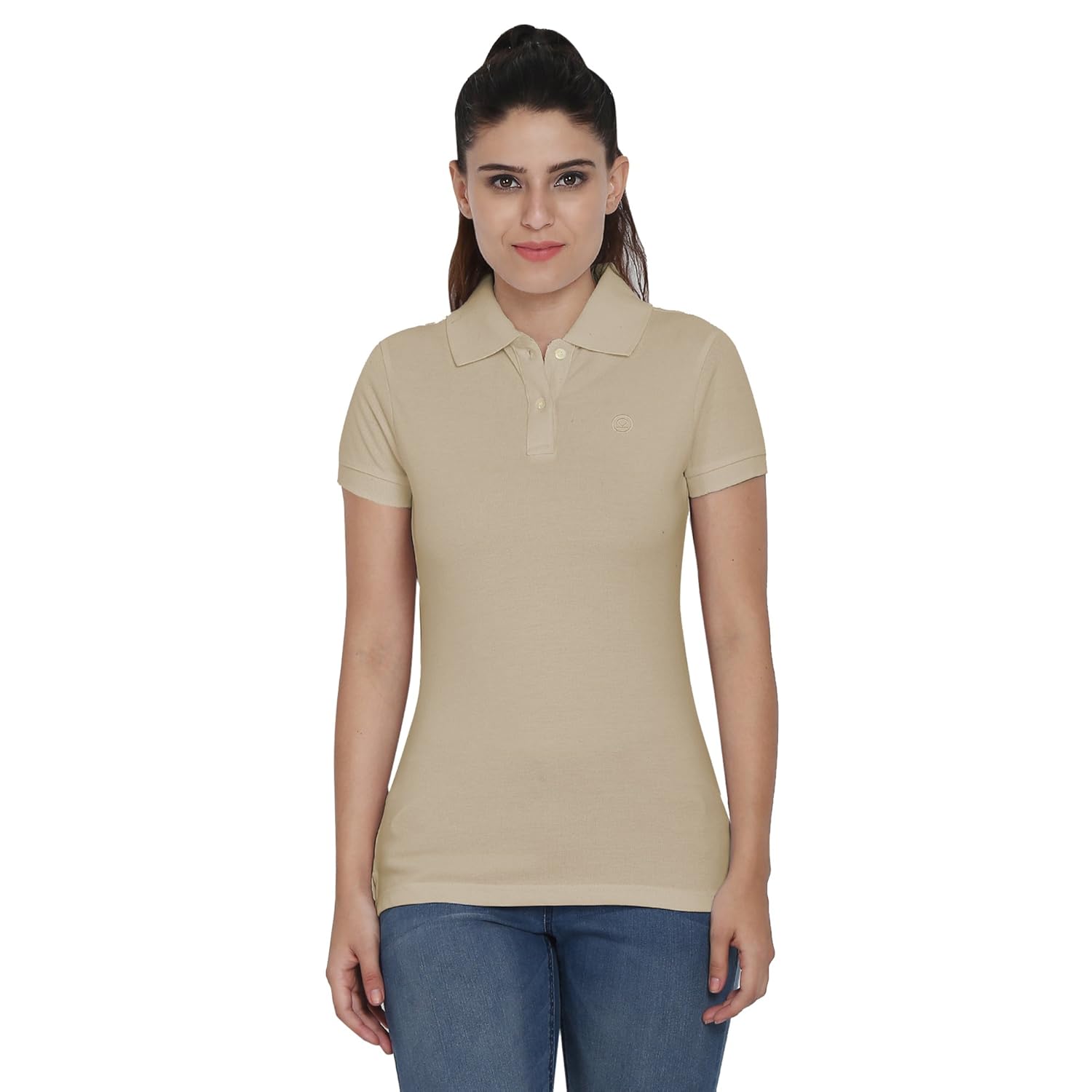chkokko plain cotton polo neck half sleeves collar t shirt for women