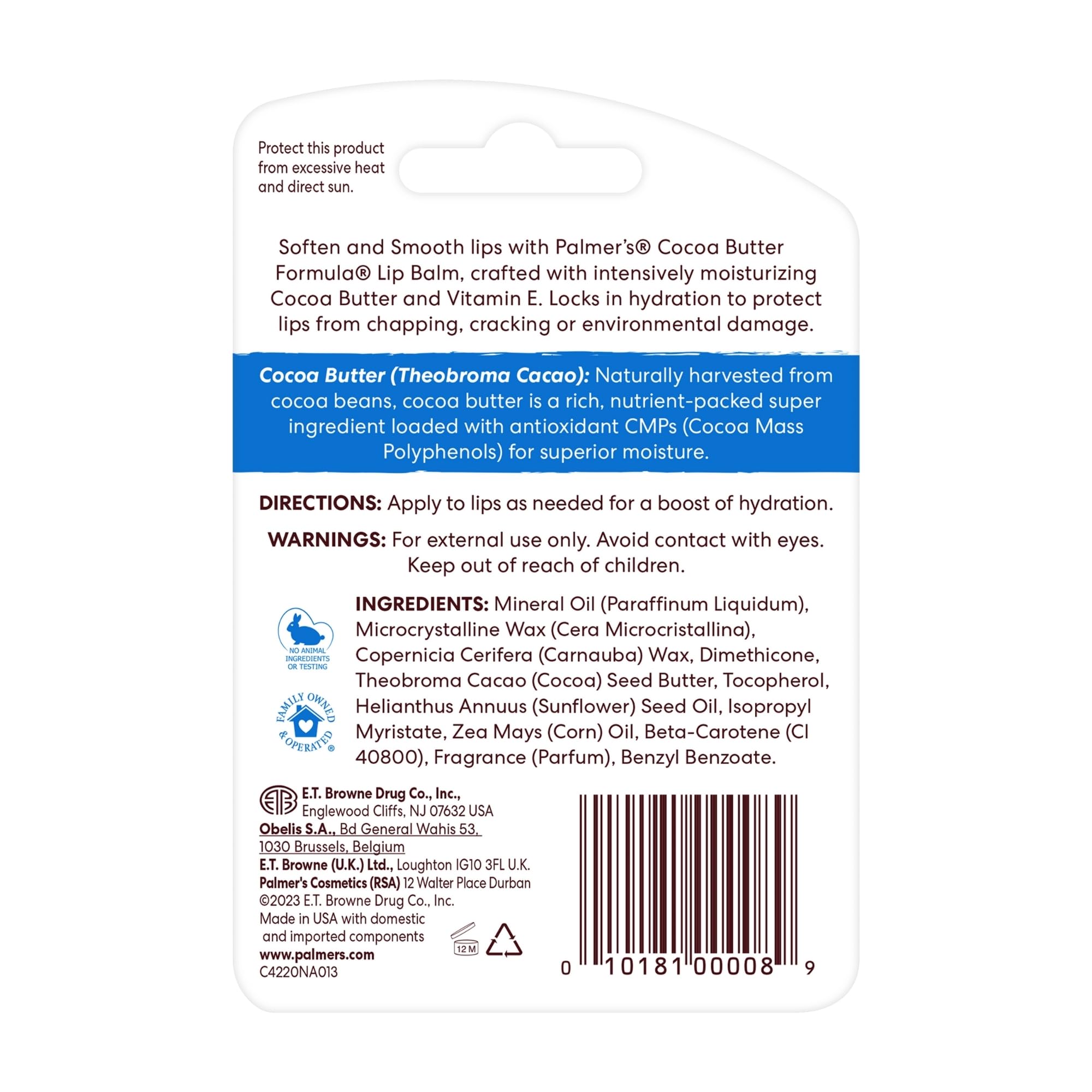 Palmer's Cocoa Butter Formula Lip Balm, All-Day Moisturization, Beach Bag Must-Have, Hydrates Dry, Cracked Lips (Pack of 1)