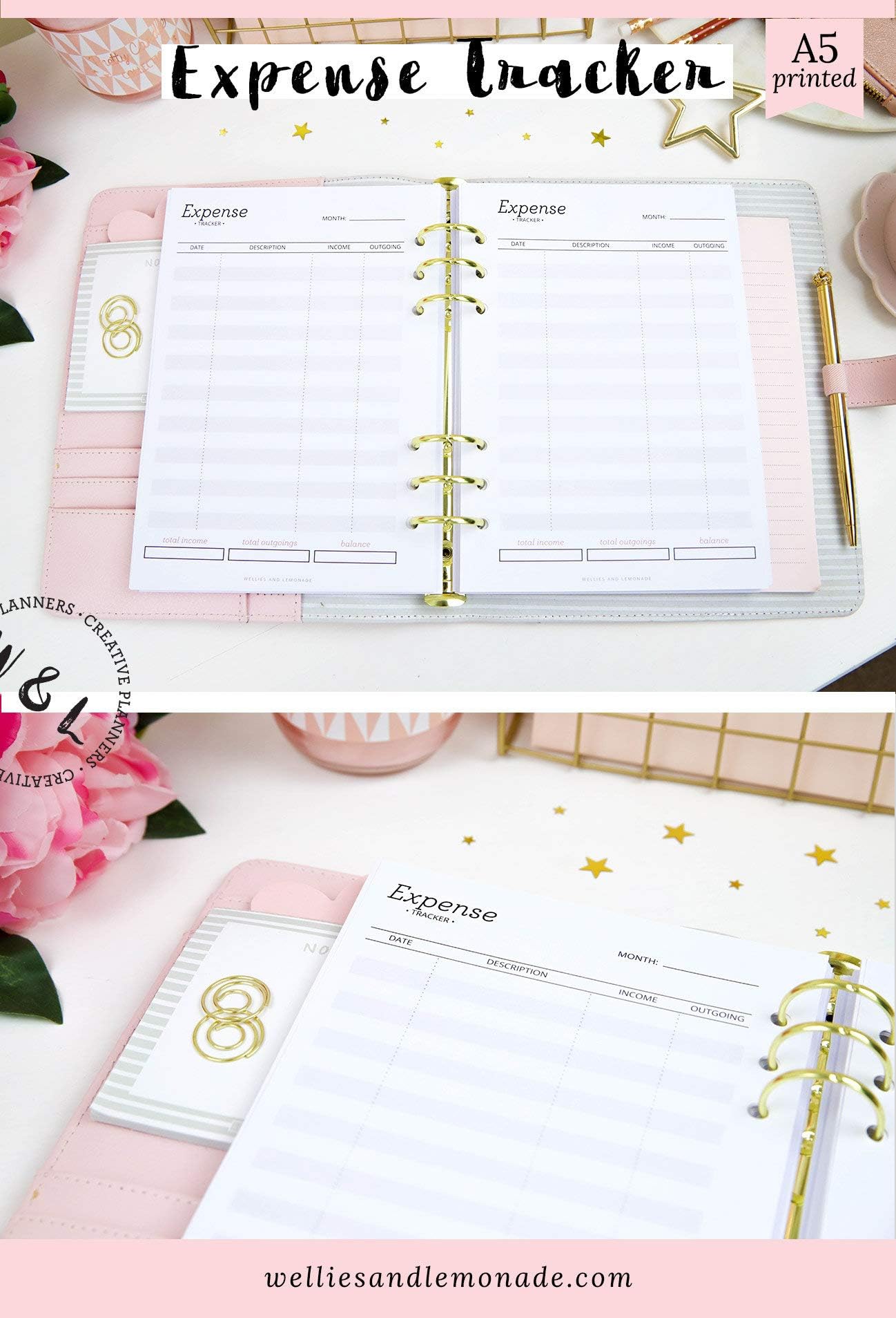 60 Planners - 30 Pages, Income and Expense Tracker, A5 Planner Inserts, Budget Planner Refill, Expenses Tracker, Finance Planner Refill, fits A5 Filofax